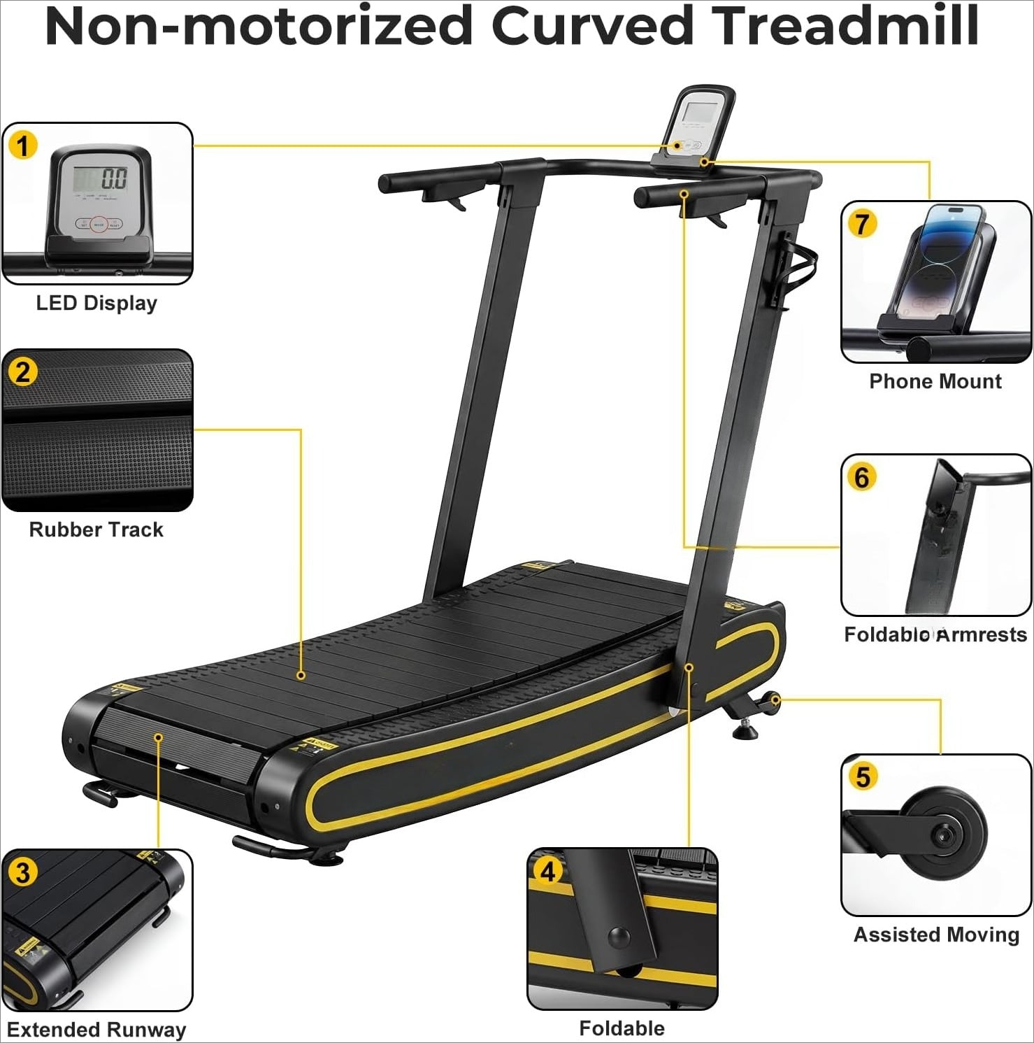 Curved Manual Non‑Electric Treadmill